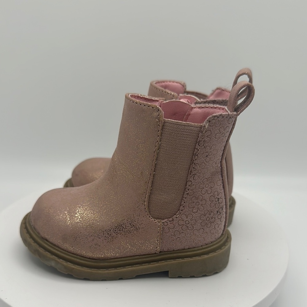 WONDER NATION Pink and Gold Chelsea Boots, Baby Size 3 - Picture 3 of 9
